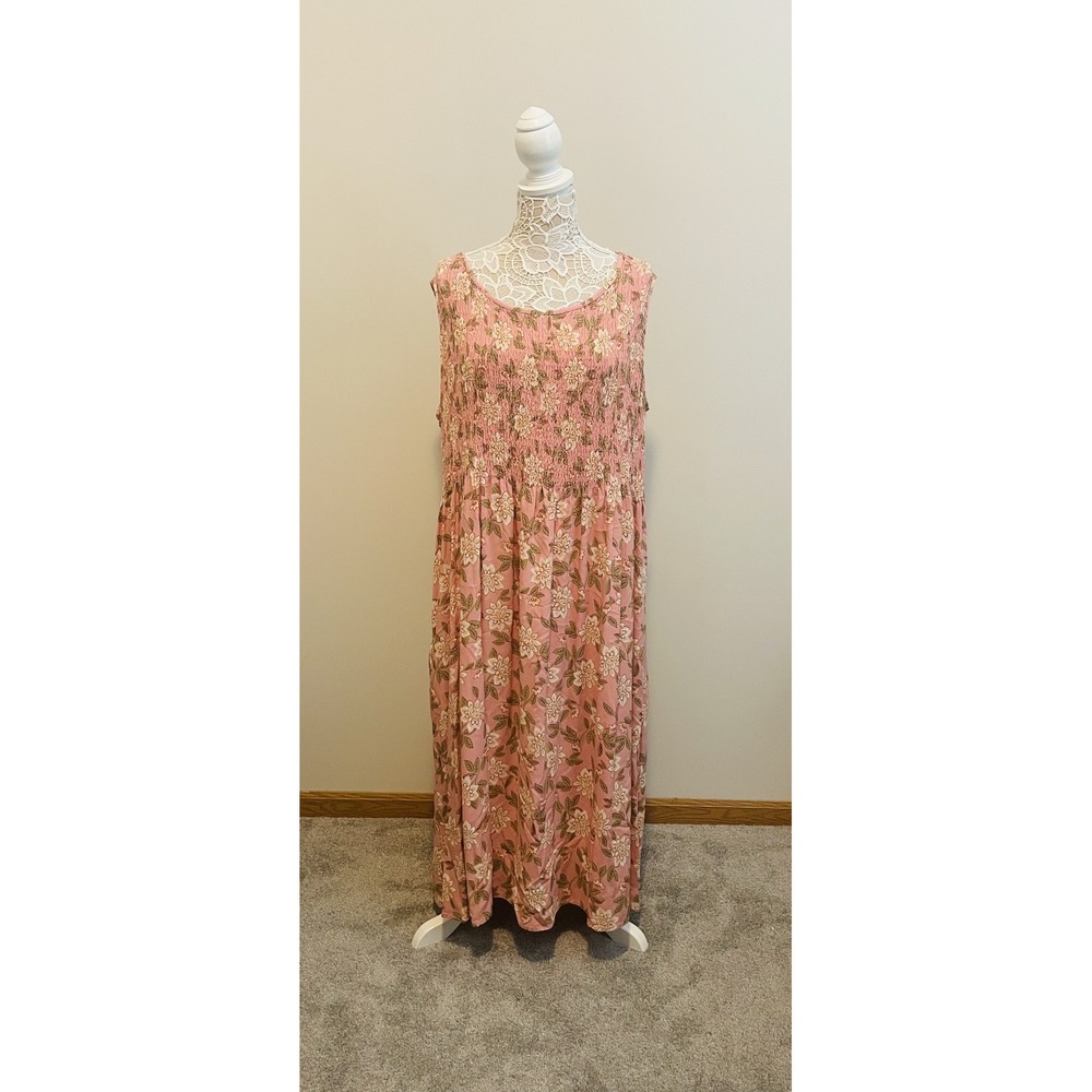 Croft & Barrow Womens Plus 3X Pink Floral Smocked Sleeveless Maxi Dress